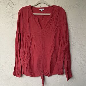 J Jill Women’s V Neck Tie Front Long Sleeve Coral blouse Top Women’s Size  XL